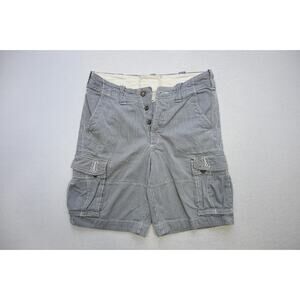 Hollister Khaki Cargo Shorts Vintage Striped Button Fly Mens Sz 30